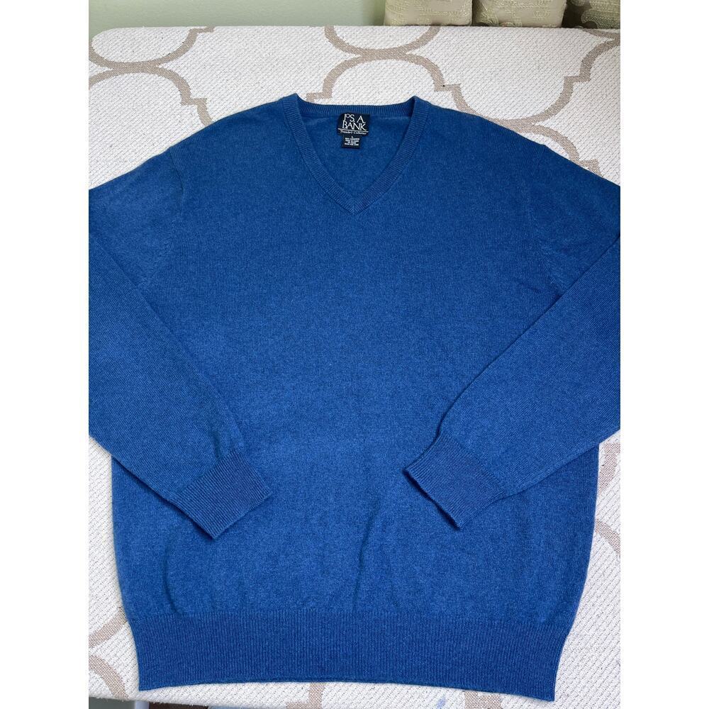 Jos. A. Bank Travelers Collection 100% cashmere v-neck blue sweater, size large